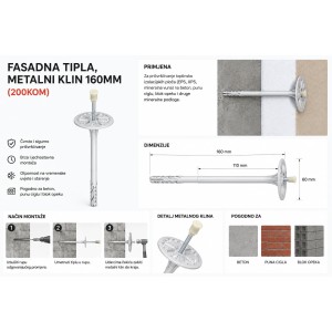 Fasadna tipla s metalnim klinom 160 mm, Tipla za fasadu