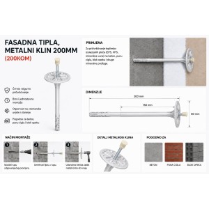 Fasadna tipla s metalnim klinom 200 mm, Tipla za fasadu