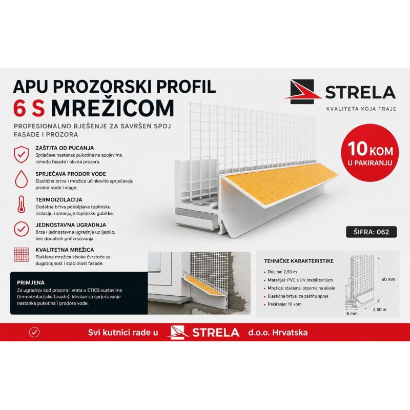 APU prozorski profil 6mm s mrežicom; PVC profil za oko prozora s mrežicom ; Spójni profil za prozore i vrata